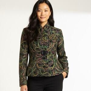 Vintage ECRU by Florence Korn Vintage Multicolored Abstract Fitted Pea Coat Sz 6